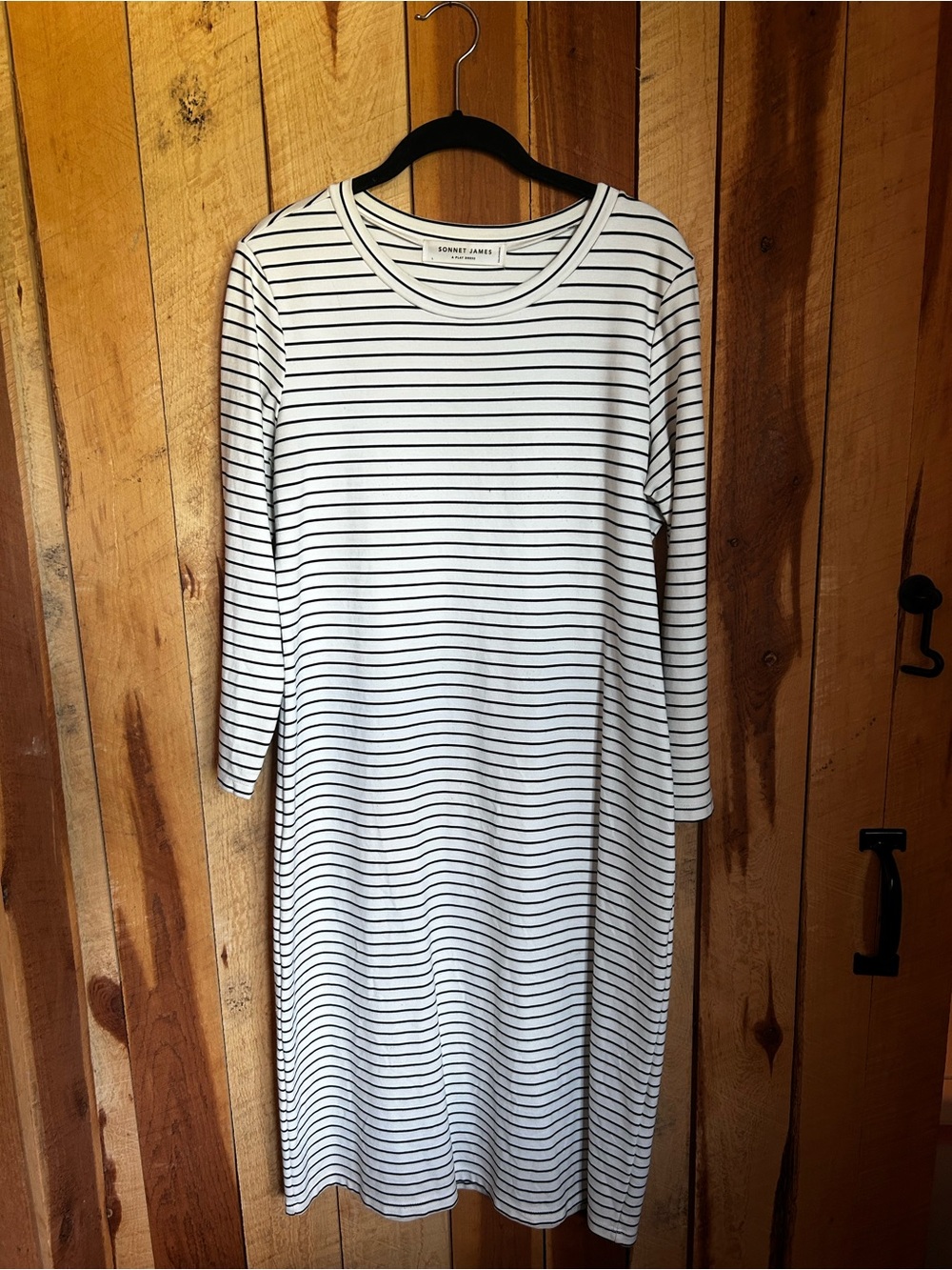 Sonnet James play dress white black stripe long sleeve Reese size L